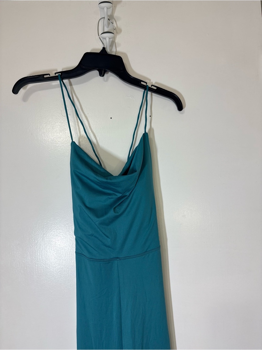 Halara Wide Leg Cowl Neck Crisscross Back Teal Removable Pads Jumpsuit NWT Sz M - Picture 3 of 13